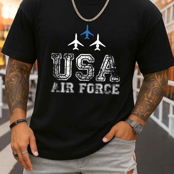 USA Air Force Graphic Tee for Men Thirt Black Limited Edition Casual Weekend Casual Wear Perfect for Exercise Cool Shirts, Funny Shirts, T Shirt Spring and Summer Clothing Suitable as a Father's Day
