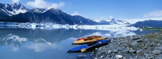 USA Alaska Kayaks by the side of a river Canvas Art - Panoramic Images (18 x 7)