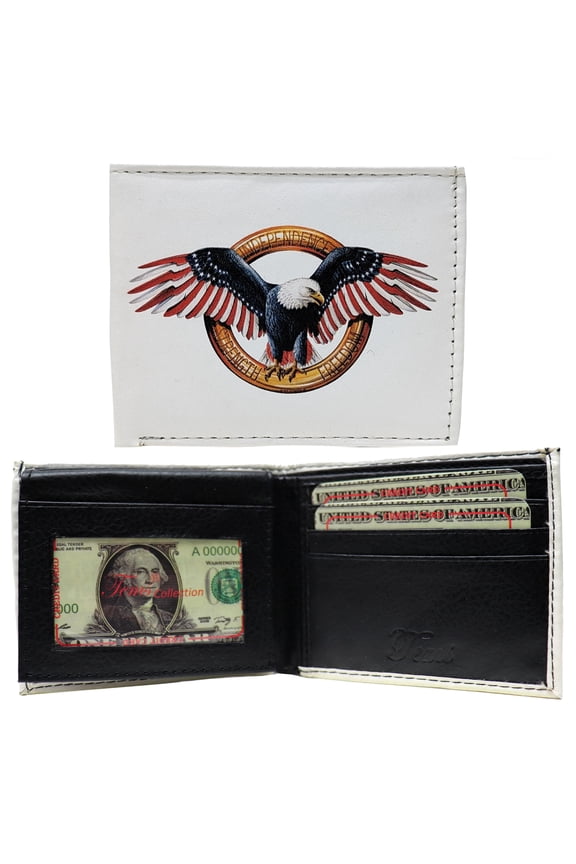 USA America Bald Eagle Independence Leather Bi-Fold Bifold Wallet