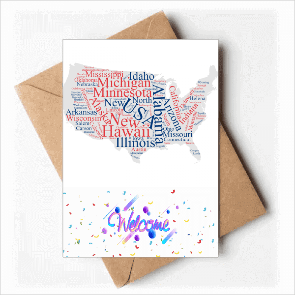 USA America Map City Wordcloud Back Greeting Cards Envelopes