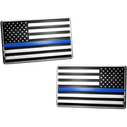 USA American 3D Metal Flag Auto Emblem for Cars Trucks 2pcs Forward and Reverse Set 5"x3", Black/Chrome with Blue Line