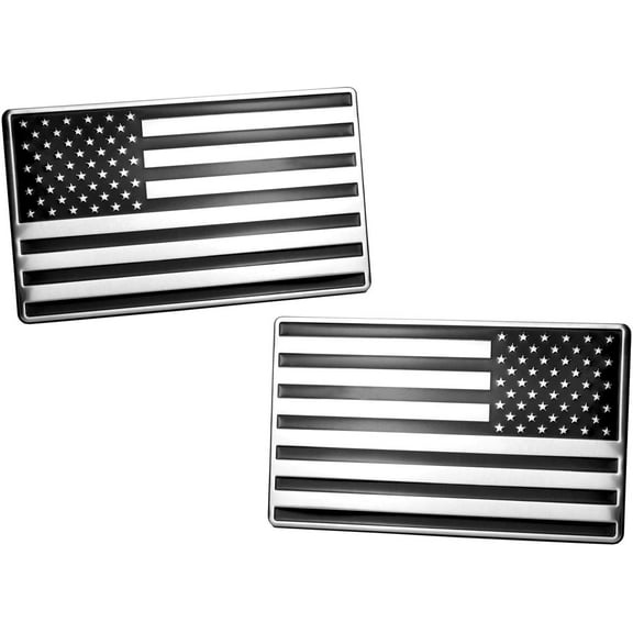 USA American 3D Metal Flag Auto Emblem for Cars Trucks 2pcs Forward and Reverse Set (5"x3", Black/Chrome)