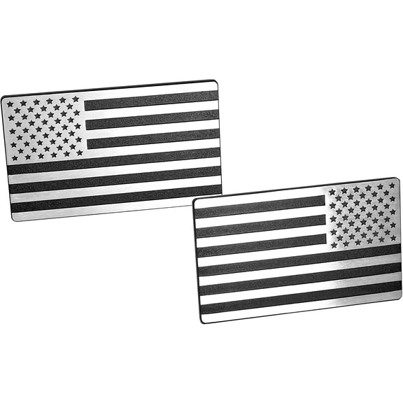 USA American 3D Metal Flag Auto Emblem for Cars Trucks 2pcs Forward and Reverse Set (5"x3", Brush/Chrome/Black)