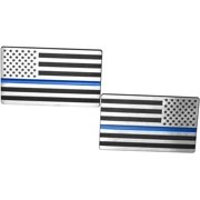 USA American 3D Metal Flag Auto Emblem for Cars Trucks 2pcs Forward and Reverse Set 5"x3", Brush/Chrome/Blue line