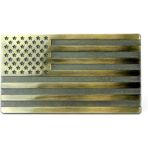 USA American 3D Metal Flag Auto Emblem for Cars Trucks (7"x4", Antique Bronze Look)