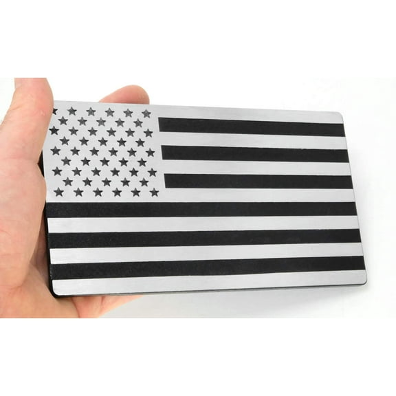 USA American 3D Metal Flag Auto Emblem for Cars Trucks (7"x4", Silver/Black)