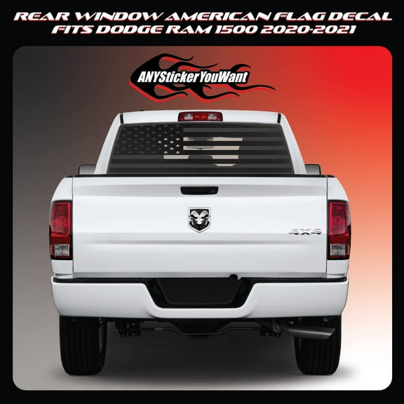 USA American - American Flag Rear Window Full Vinyl Decal Sticker Compatible with and Fits on Dodge RAM 1500 2020-2021