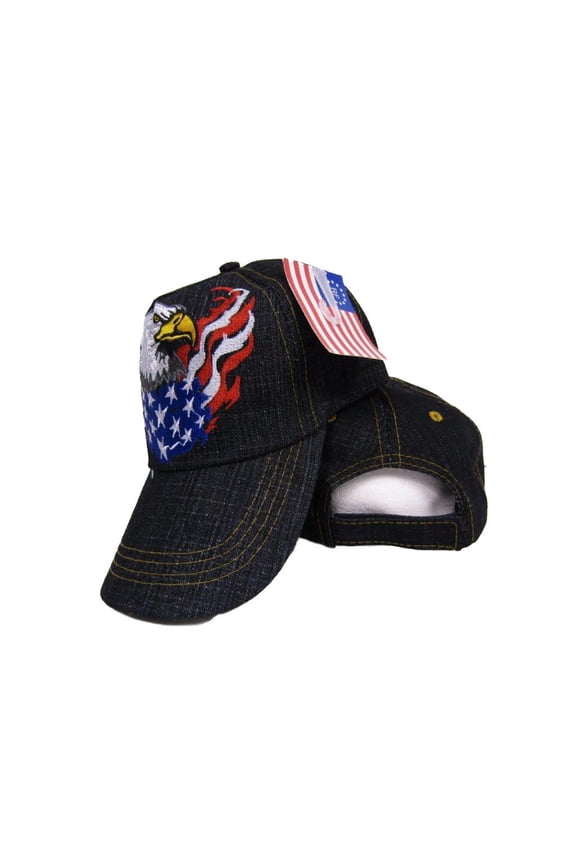 USA American Bald Eagle Flaming Flag Wings Embroidered Cap Hat