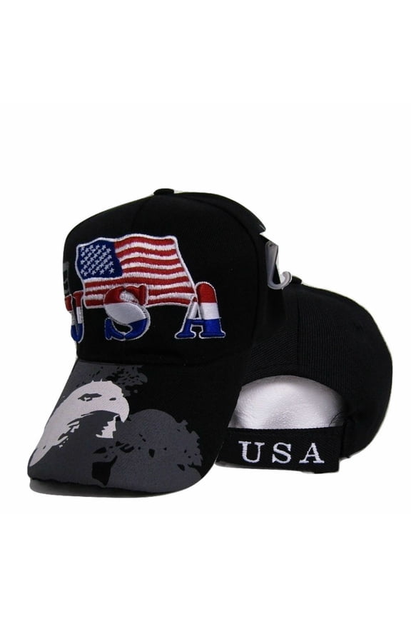 USA American Bald Eagle Shadow Flag Embroidered Baseball Cap Hat Premium