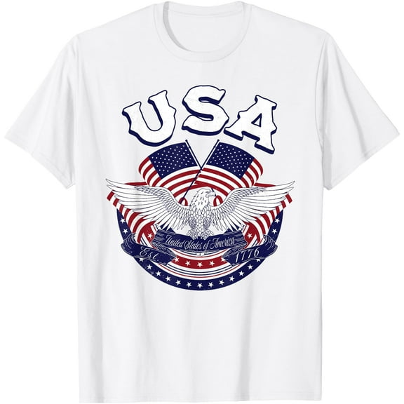 USA American Bald Eagle USA Flag July 4th red white and blue T-Shirt , White