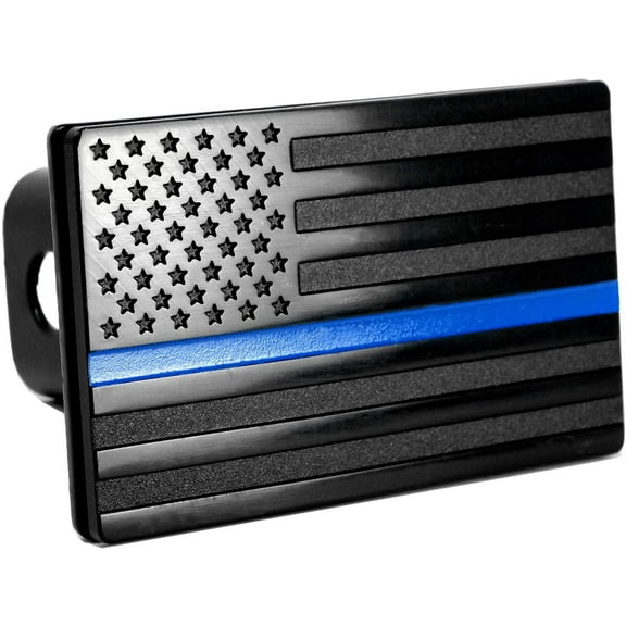 USA American Black Flag Metal Trailer Hitch Cover for 2 inch Receivers Class 3 4 5 Chevy Colorado Ford GMC Toyota Jeep Dodge Nissan Audi Porsche (Fit 2" Receiver, Thin Blue Line)