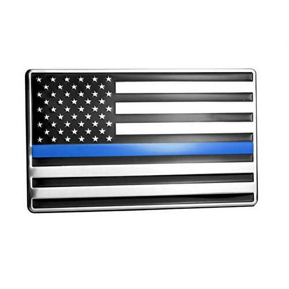 USA American Embossed Stainless Steel Metal Flag for Cars, Trucks Show Support of Police and Law Enforcement Officers 5"x3" Thin Blue line Flag
