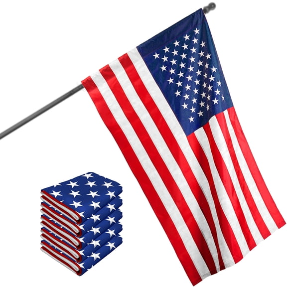 G128 Heavy Duty Sleeve Type, No Pole 12"x18", 5 Pack Embroidered American Flag 210D Polyester