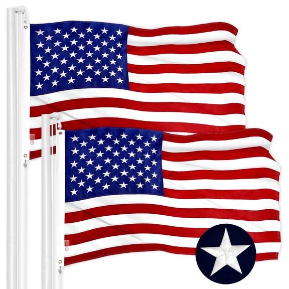 G128 - Heavy Duty Flag, 2.5x4 Ft, 2-Pack Embroidered Stars American flag, Sewn Stripes, Brass Grommets