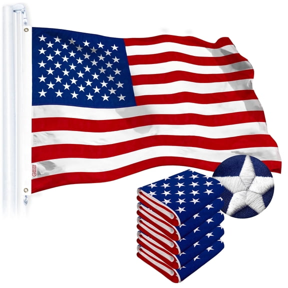 G128 Storm Flyer 4x6 ft, 5-Pack Tough Embroidered American Flag, Heavy Duty Spun Polyester