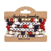 HESHPAWS USA American Flag 6 PCS Bracelet Set For Women Mens Red Blue White Beads Stretch Bracelet Set Patriotic 4th Of July Independence Day Gift