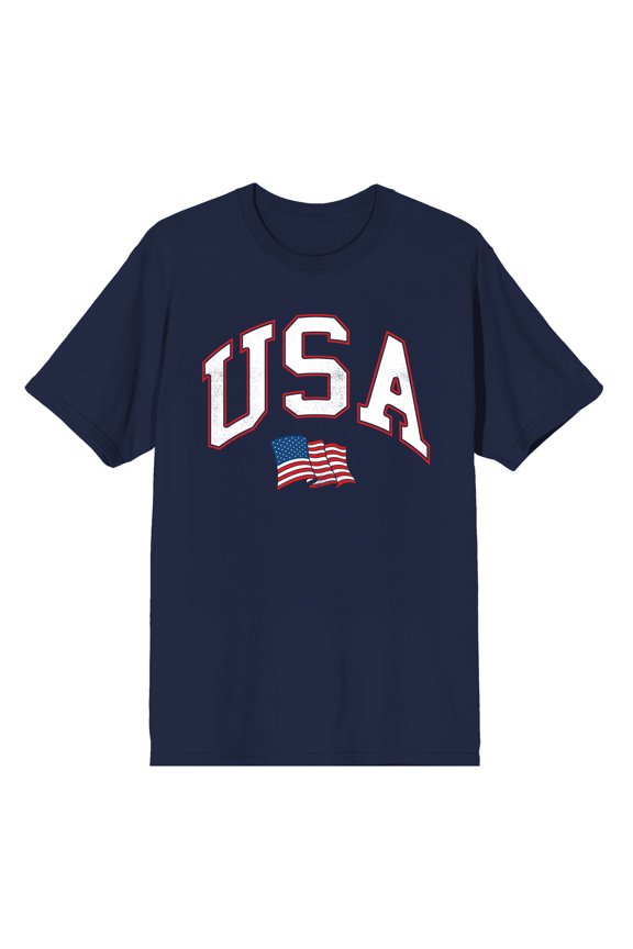 USA American Flag Adult Navy Blue Short Sleeve Tee