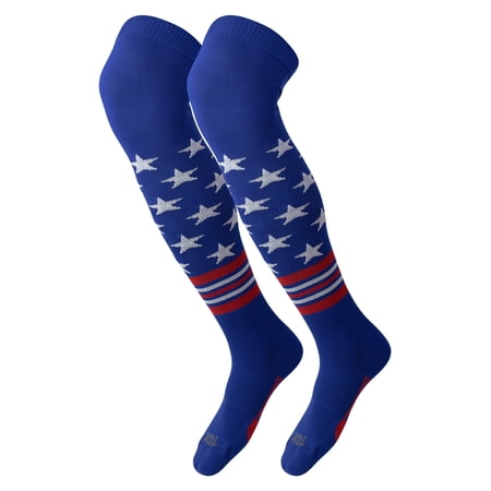 TCK Freedom Dugout USA Stars & Stripes Baseball & Softball Socks, Over the Knee - Royal/Scarlet/White, Large