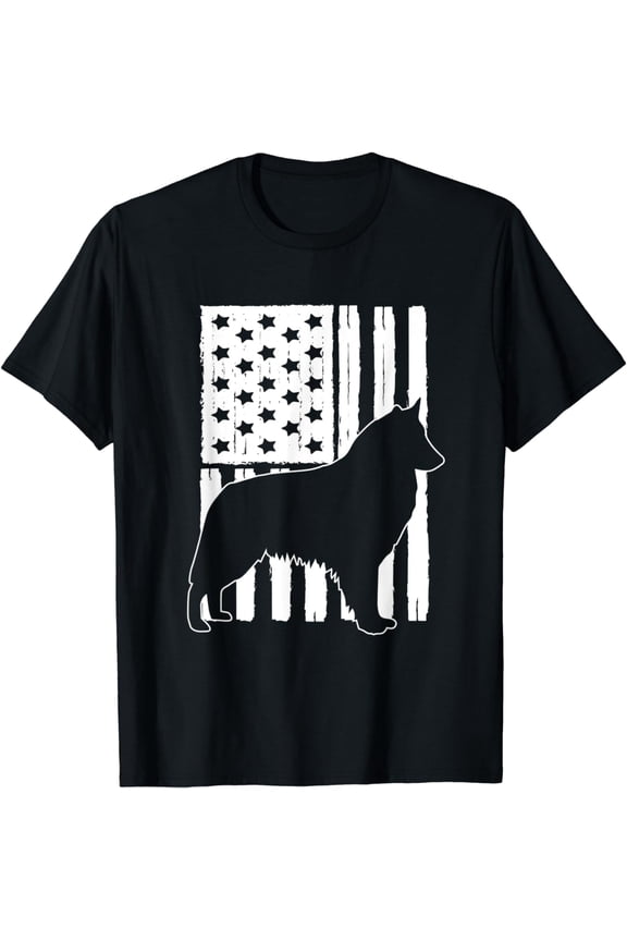 USA American Flag Belgian Sheepdog Dog Lover Theme Design T-Shirt