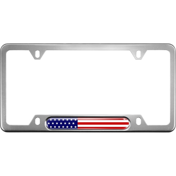 BestLicensePlateFrames USA American Flag Aluminum License Plate Frame, Narrow Top Design, Domed Finish, Silver with Cap Covers