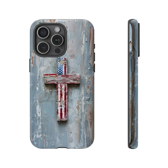 USA American Flag Cross Patriotic Artwork Phone Case for iPhone 11 12 13 14 15 16 17 Pro Max