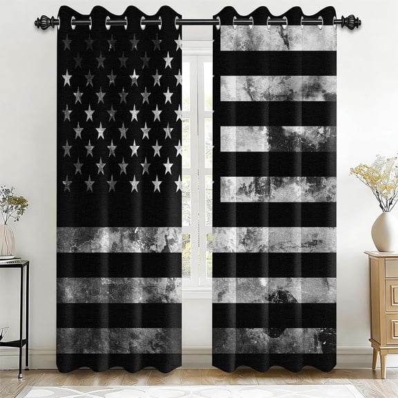 USA American Flag Curtains for Window, 63 Inch 2 Panels, Vintage US Stars Stripes Flags Window Drapes with Grommets, American Theme Print Blackout Window Curtain for Home