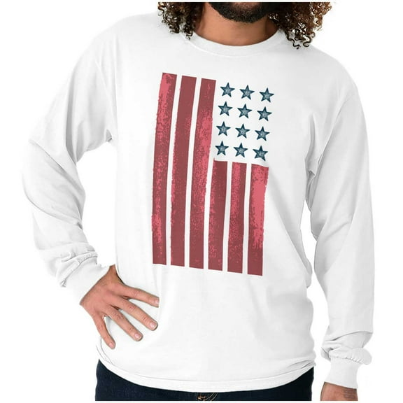 USA American Flag Distressed Stencil Long Sleeve TShirt Men Women Brisco Brands S