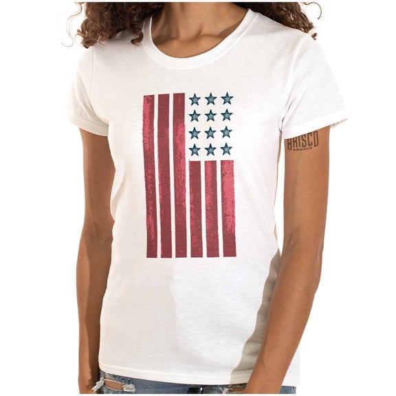 USA American Flag Distressed Stencil Womens Slim Fit Graphic Tee Brisco Brands X