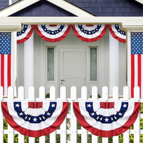 USA American Flag Fan Bunting 4-Pack 1.5x3 Ft Outdoor Patriotic Pleated Half Circle Banner, Red White Blue US Porch Fence Railing Decoration, UV Fade Resistant Independence Day Memorial Day Decor
