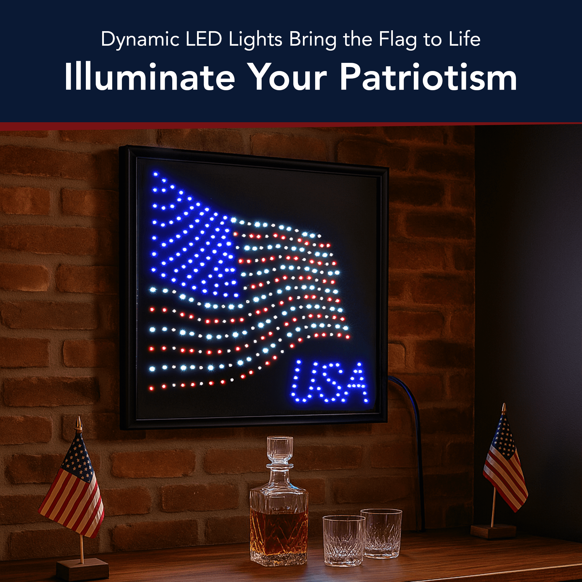 American Art Decor Patriotic Flag Framed LED Sign, 20x20, Patriotic ...