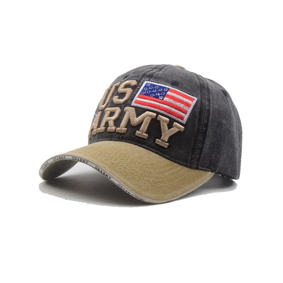USA American Flag Hat for Men and Women US Army Letter Embroidered Washed Cotton Baseball Cap, Black