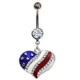 thumbnail image 1 of USA American Flag Heart Charm Patriotic 4th of July Clear Barbell Belly Ring, 1 of 1