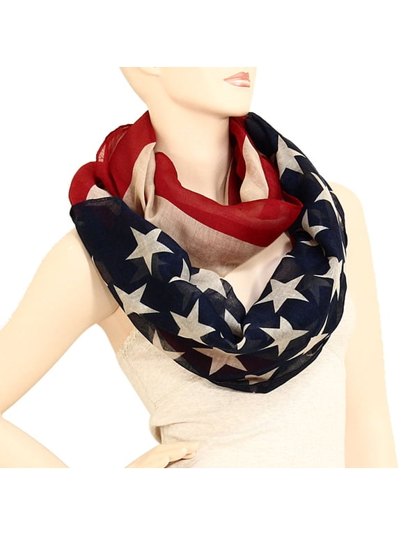 USA American Flag Infinity Scarf Lightweight Navy Red Tan