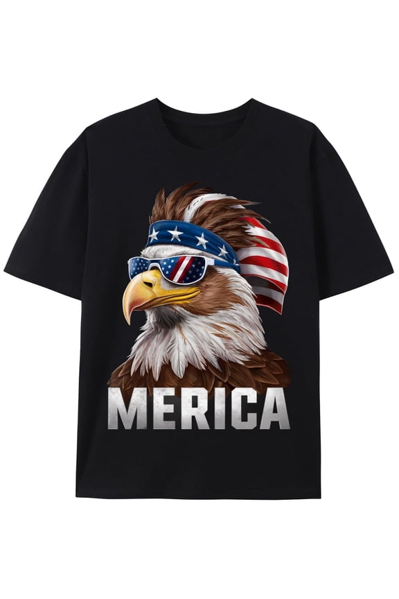USA American Flag Merica Patriotic 4th of July Bald Eagle T-Shirt Men Women Kids Boys Girls Tees Crew Neck Short Sleeve T Shirts