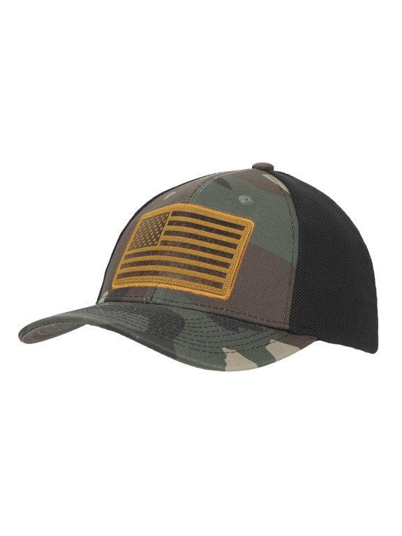 USA American Flag Patch 6-Panel Green Camo Pre-Curved Snapback Hat