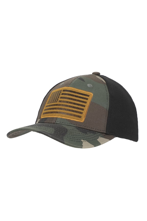USA American Flag Patch 6-Panel Green Camo Pre-Curved Snapback Hat