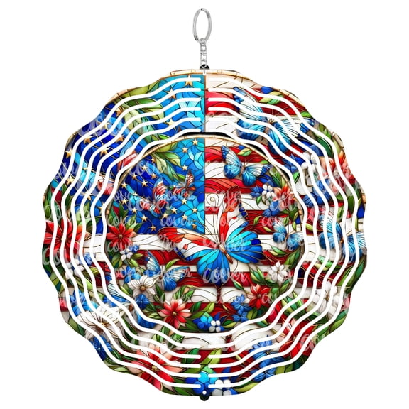 USA American Flag Patriotic 3D Wind Spinner Kinetic Yard Art Hanging Outdoor Garden Decor