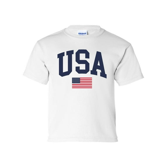 USA American Flag Patriotic 4th of July American Youth Kids Children's T-shirt Graphic Tee Graphic Tee-White-large