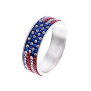 FEINUHAN USA American Flag Patriotic Ring with Red and Blue Enamel and Cubic Zirconia