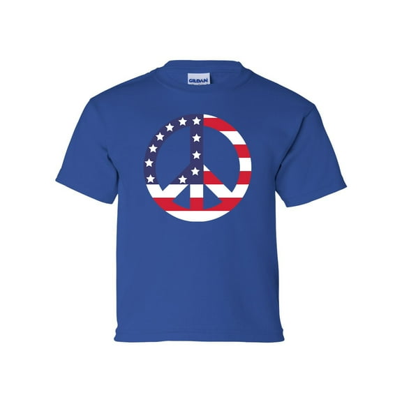 USA American Flag Peace Sign 4th of July American Youth Kids Children's T-shirt Graphic Tee Graphic Tee-Royal-xl