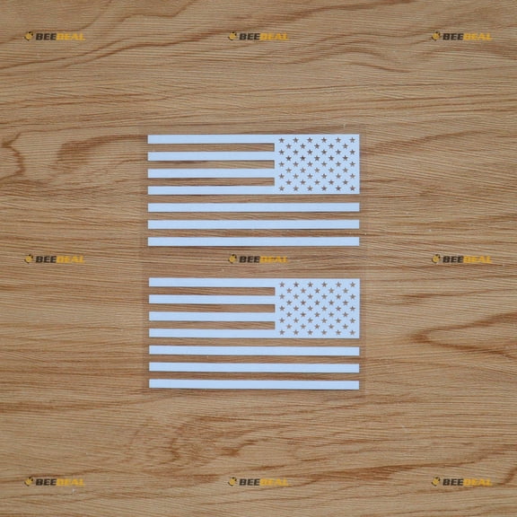 USA American Flag Reversed Sticker Decal Vinyl - 2 Pack White 4" - For Car Boat Laptop Cup No Background Die-cut