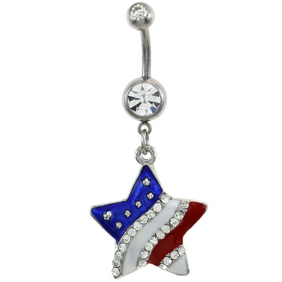 USA American Flag Stars Patriotic 4th of July Independence Day Dangle Belly Ring