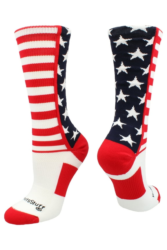 USA American Flag Stars and Stripes Crew Socks (Navy/Red/White, Small)