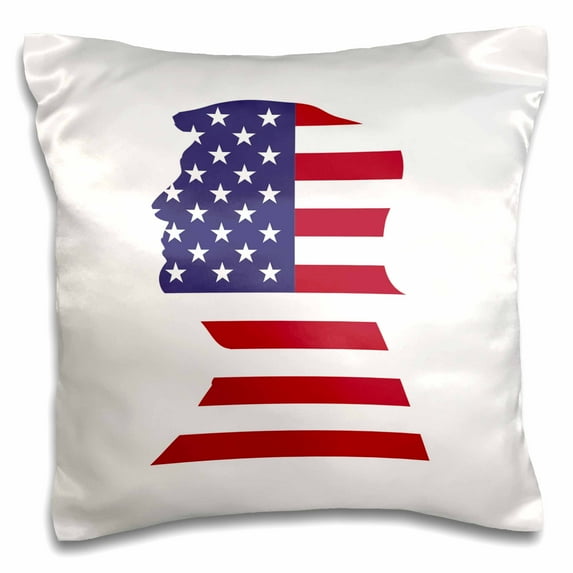 3dRose, USA American Flag Stars and Stripes-Patriotic Shape-Donald Trump-White, 16x16 inch Pillow Case