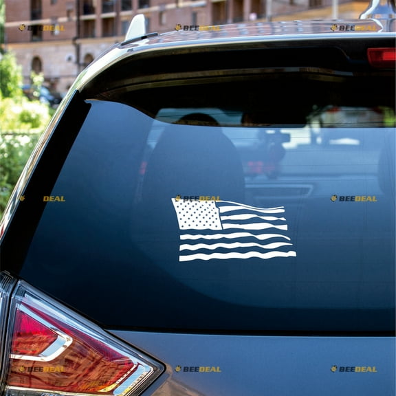 USA American Flag Sticker Decal Vinyl Waving - White 5" - For Car Boat Laptop Cup No Background Die-cut 0213a5