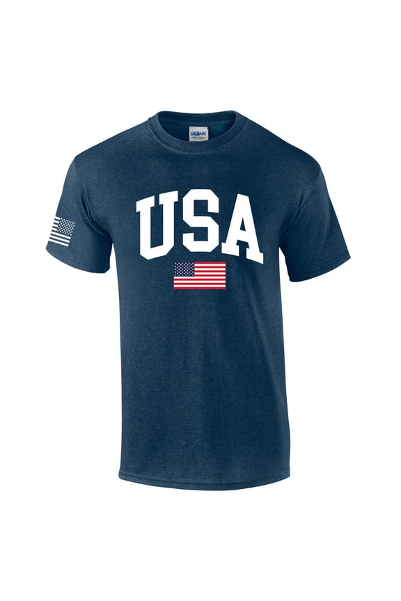 USA American Flag Tee Fourth of July Independence Day Short Sleeve T-shirt Graphic Tee Graphic Tee-Heather Navy-small