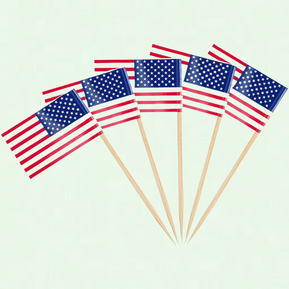 USA American Flag Toothpick US Flags Picks, 100/200 Pcs, Double-sided Cupcake Toppers Stick Flags for World Cup, 4th of July, Veterans Day, Birthday Party Decorations