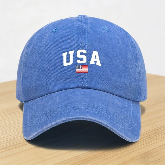 USA American Flag Washed Baseball Cap, Vintage Patriotic Dad Hat, Adjustable USA Flag Sun Hat, Casual USA Embroidered Baseball Cap for Men & Women