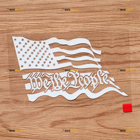 USA American Flag We The People Quote Vinyl Decal Sticker - White 5 Inches Waving - No Background for Car Boat Laptop