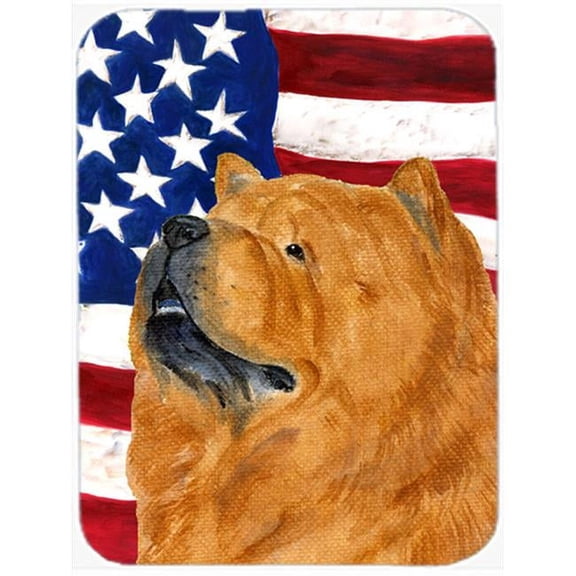 USA American Flag With Chow Chow Glass Cutting Board - Large